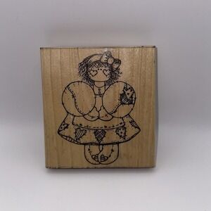 DOTS Miss February Aubrey S156 Rag Doll Girl Wood Mount Rubber Stamp Vintage 90s